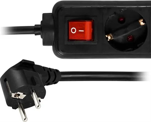 Deltaco GT-115A 3-osainen jatkojohto, 1,5m, Musta