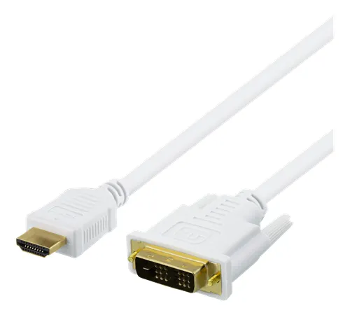 DELTACO HDMI till DVI-kabel, 2m, Full HD, vit