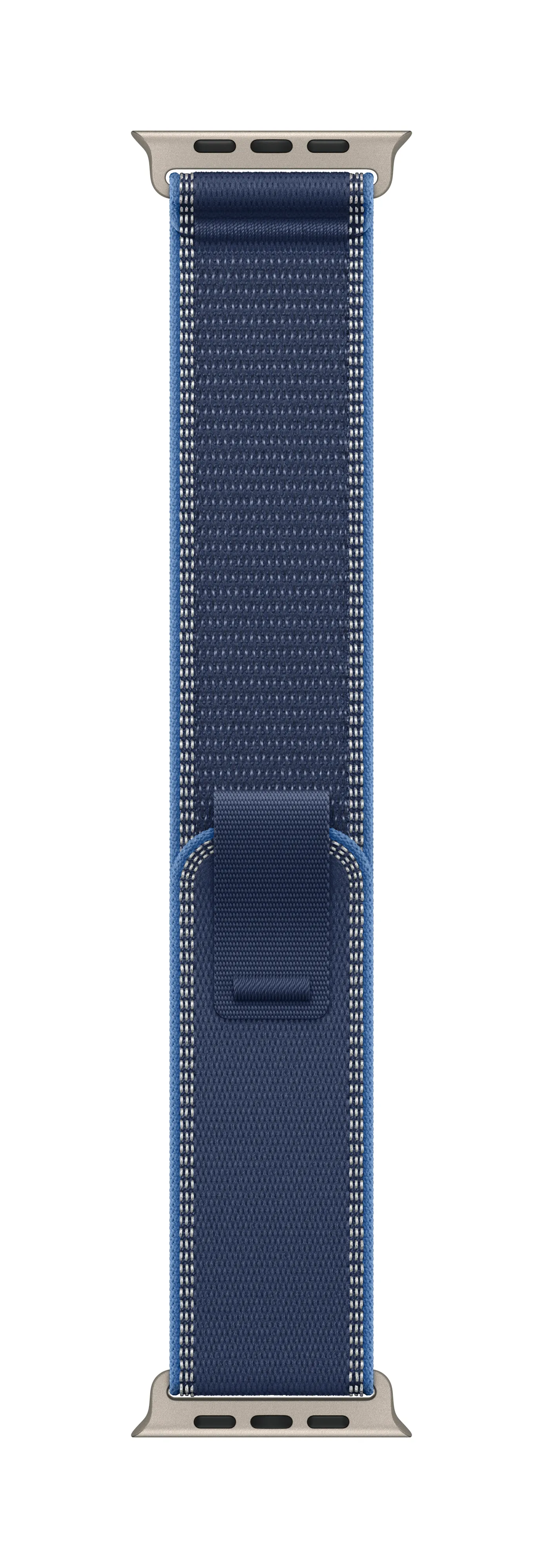 Apple Watch 49 mm Trail Loop, Blue/Bright Blue, S/M, Natural Titanium Finish