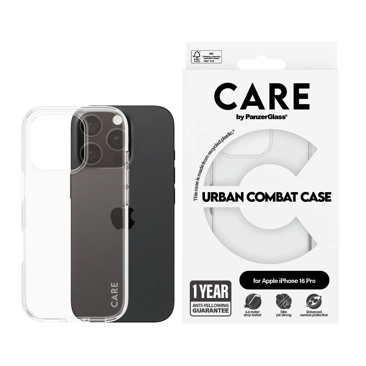 Care by PanzerGlass iPhone 16 Pro Urban Combat skal, Transparent
