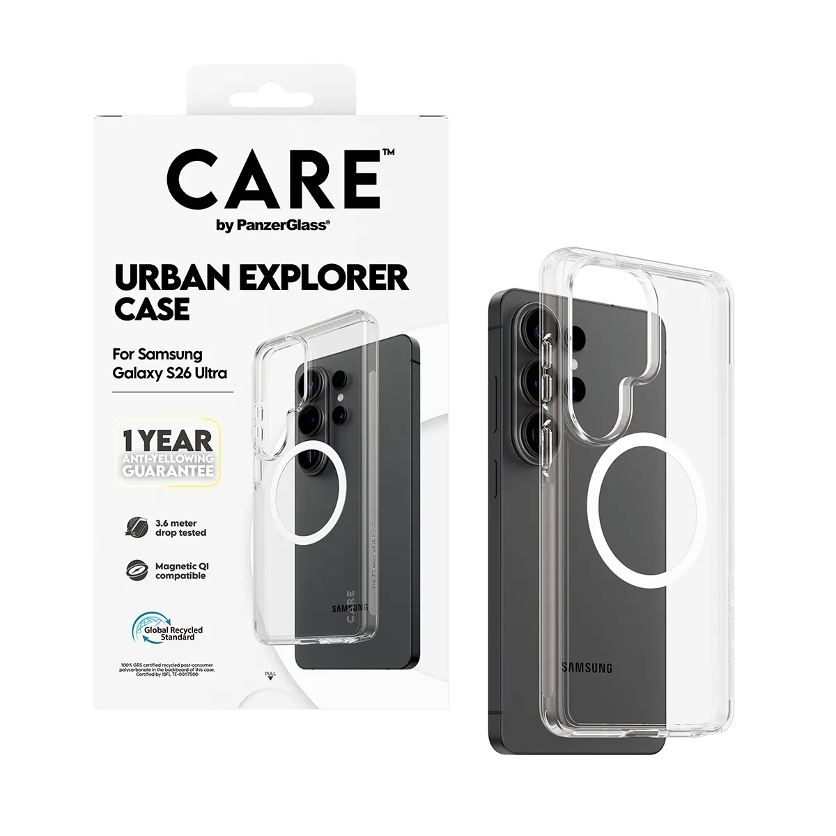 PanzerGlass CARE Urban Explorer Case for Galaxy S26 Ultra, Clear with White Qi