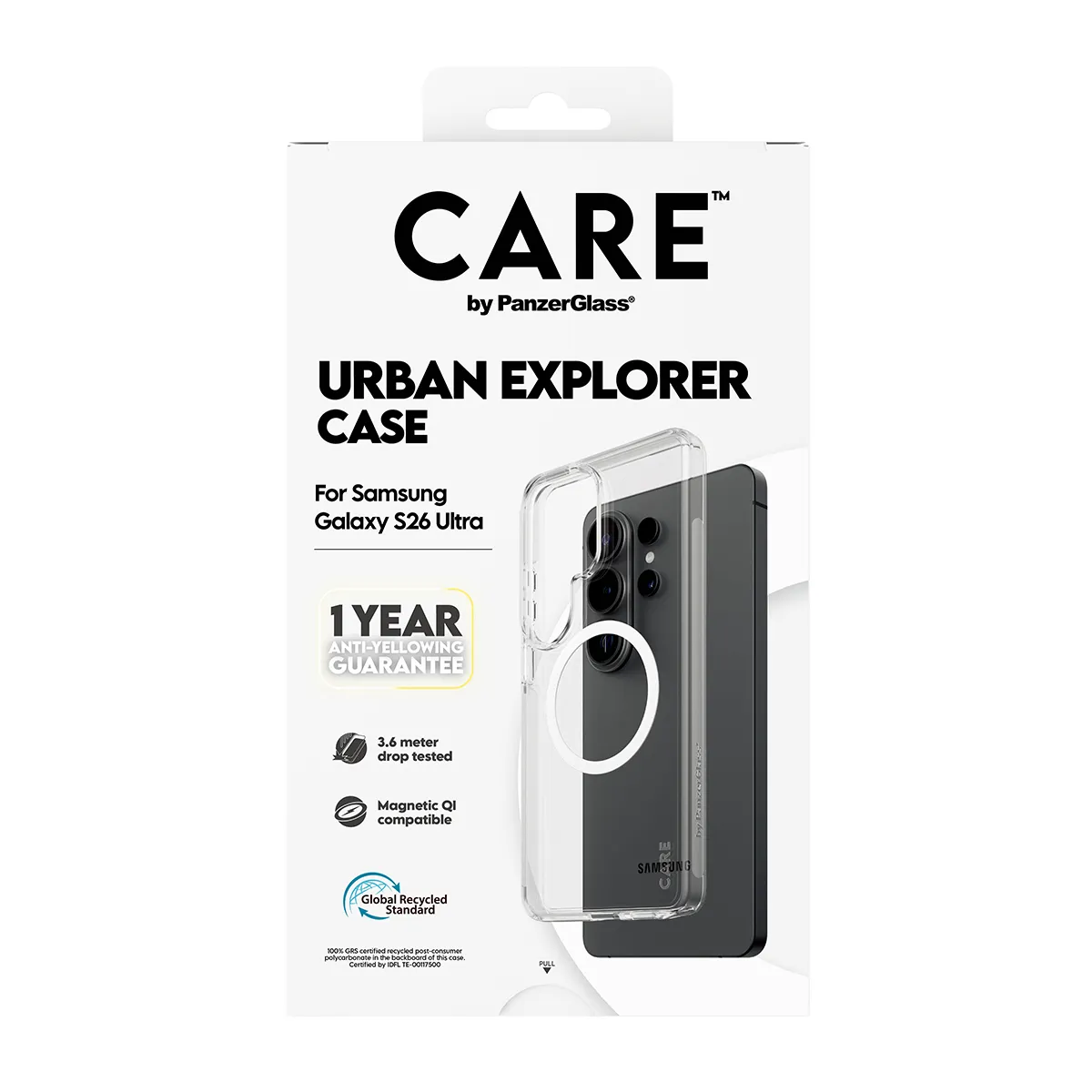 PanzerGlass CARE Urban Explorer Case for Galaxy S26 Ultra, Clear with White Qi