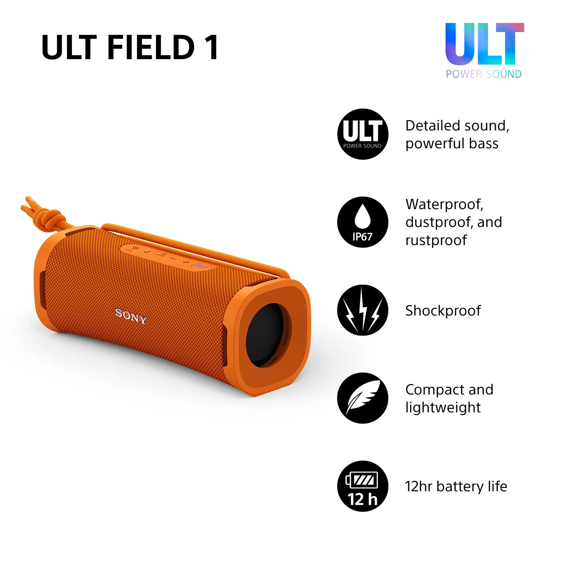 Sony ULT FIELD 1 1.0 Wireless, Bluetooth Portable speaker, Orange