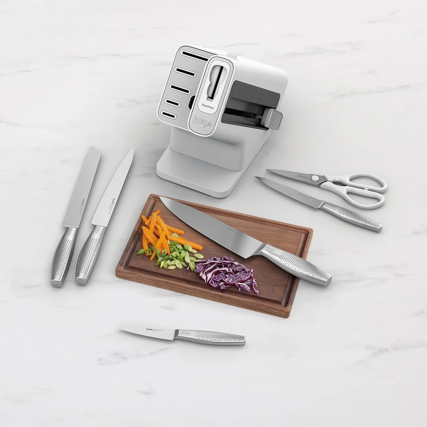 Ninja StaySharp Stainless - knife block with 6 knives + sharpener, white