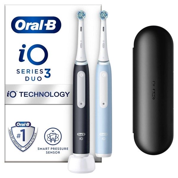 Oral-B iO 3 Duo Electric Toothbrush, 2 pcs, Matte Black/Ice Blue