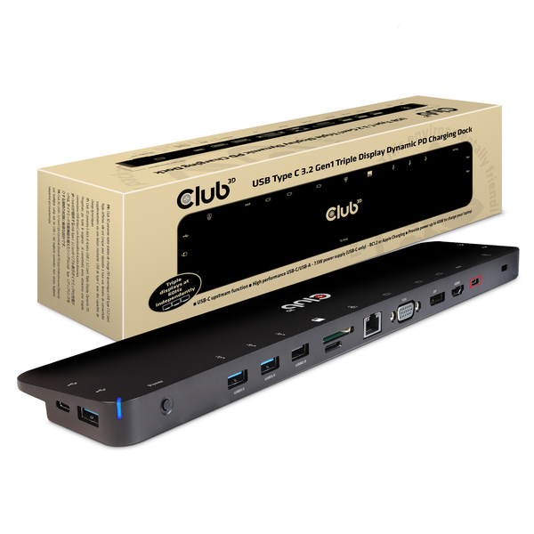 CLUB 3D USB Type C 3.2 Gen1 Triple Display Dynamic PD Charging Dock