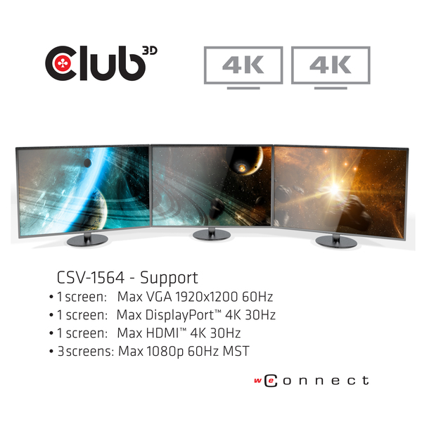 CLUB 3D USB Type C 3.2 Gen1 Triple Display Dynamic PD Charging Dock