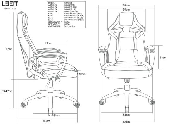 l33t Extreme - pelituoli musta
