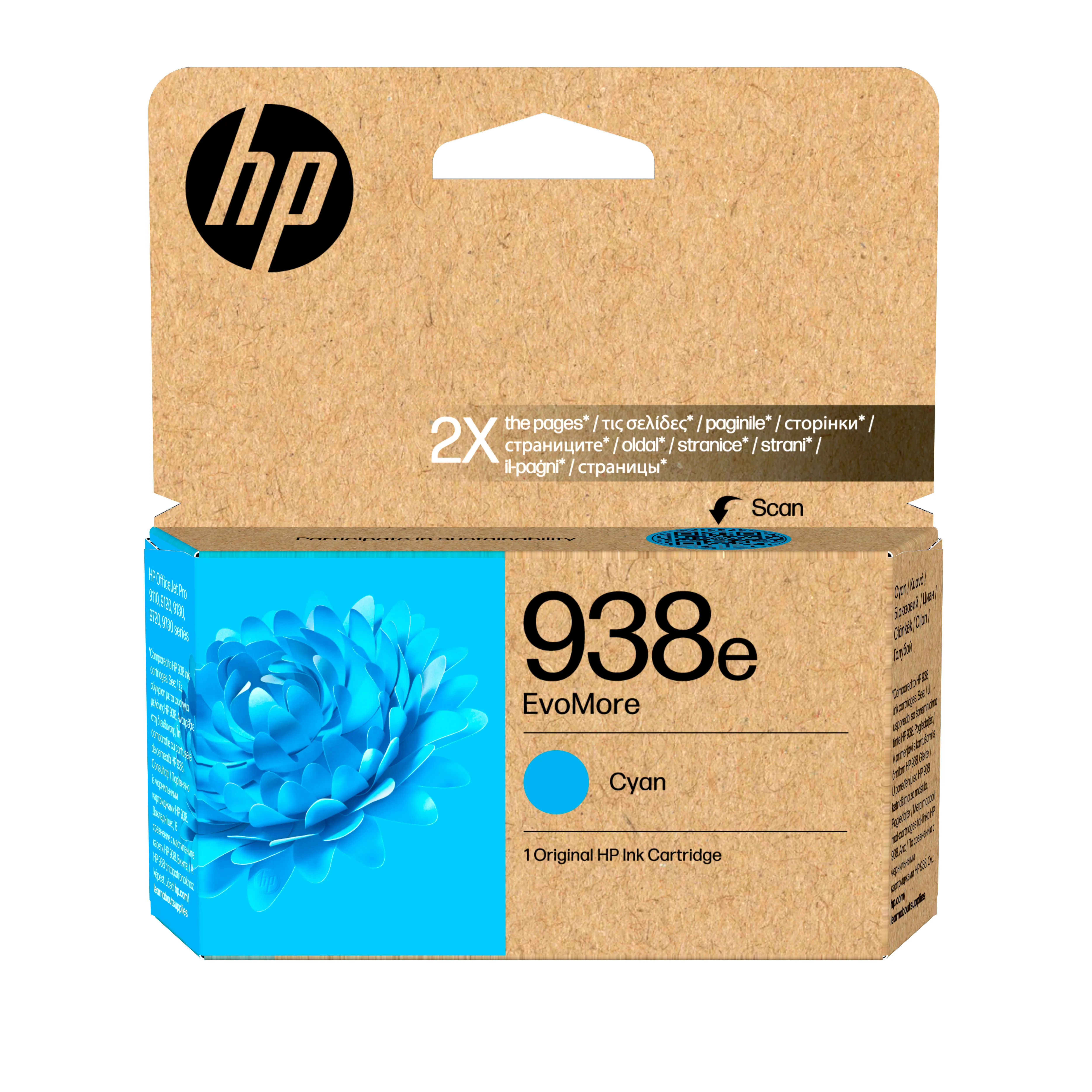 HP 938e EvoMore -mustekasetti, 20 ml, cyan