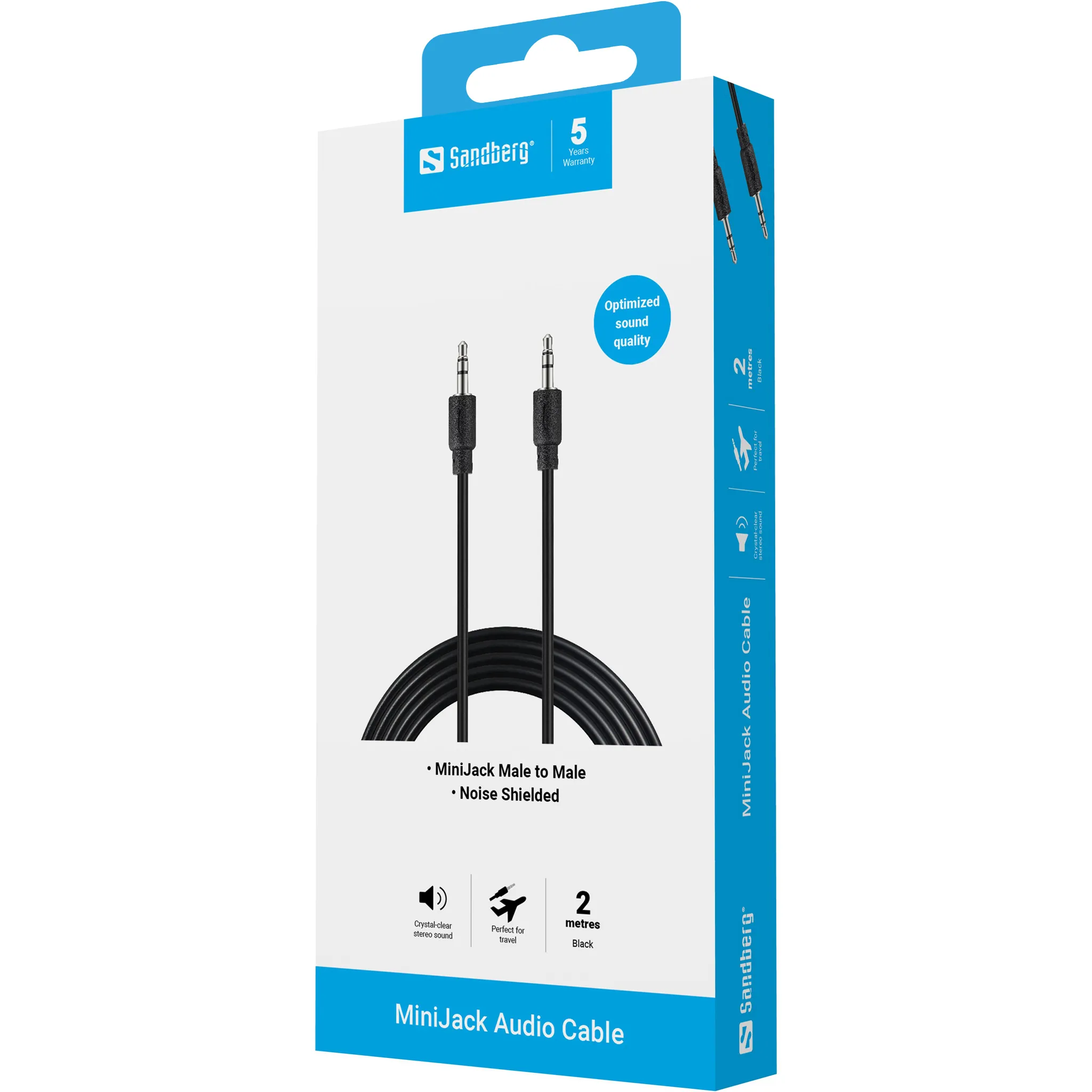 Sandberg 3.5mm TRS &ndash; 3.5mm TRS -audiokaapeli, uros/uros, 2 m, Musta