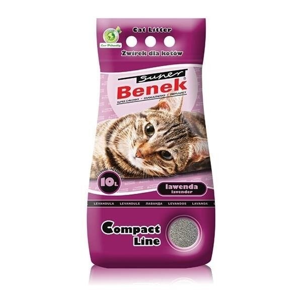 Super Benek Compact Lavender bentonit klumpbildande kattsand, parfymerad, dammfri, 10 l
