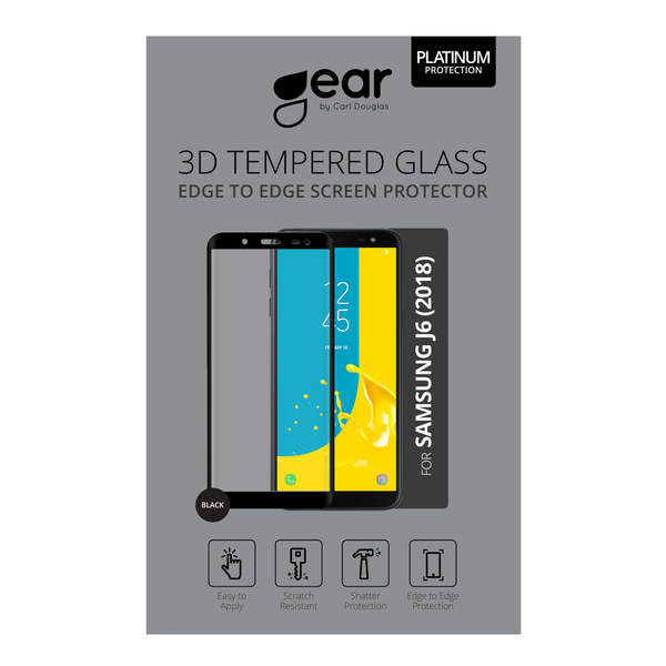 GEAR H&auml;rdat Glas 3D Samsung J6 2018 Edge to Edge Svart