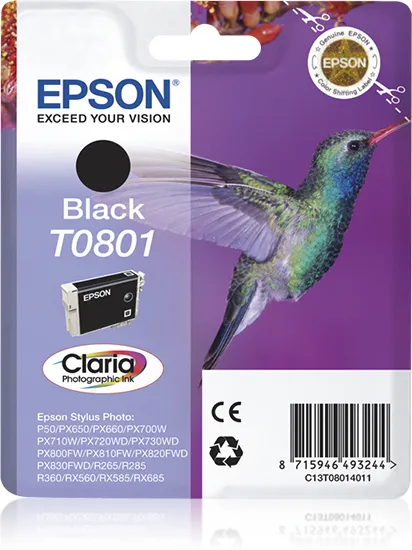 Epson T0801 -mustekasetti, 7.4 ml, musta
