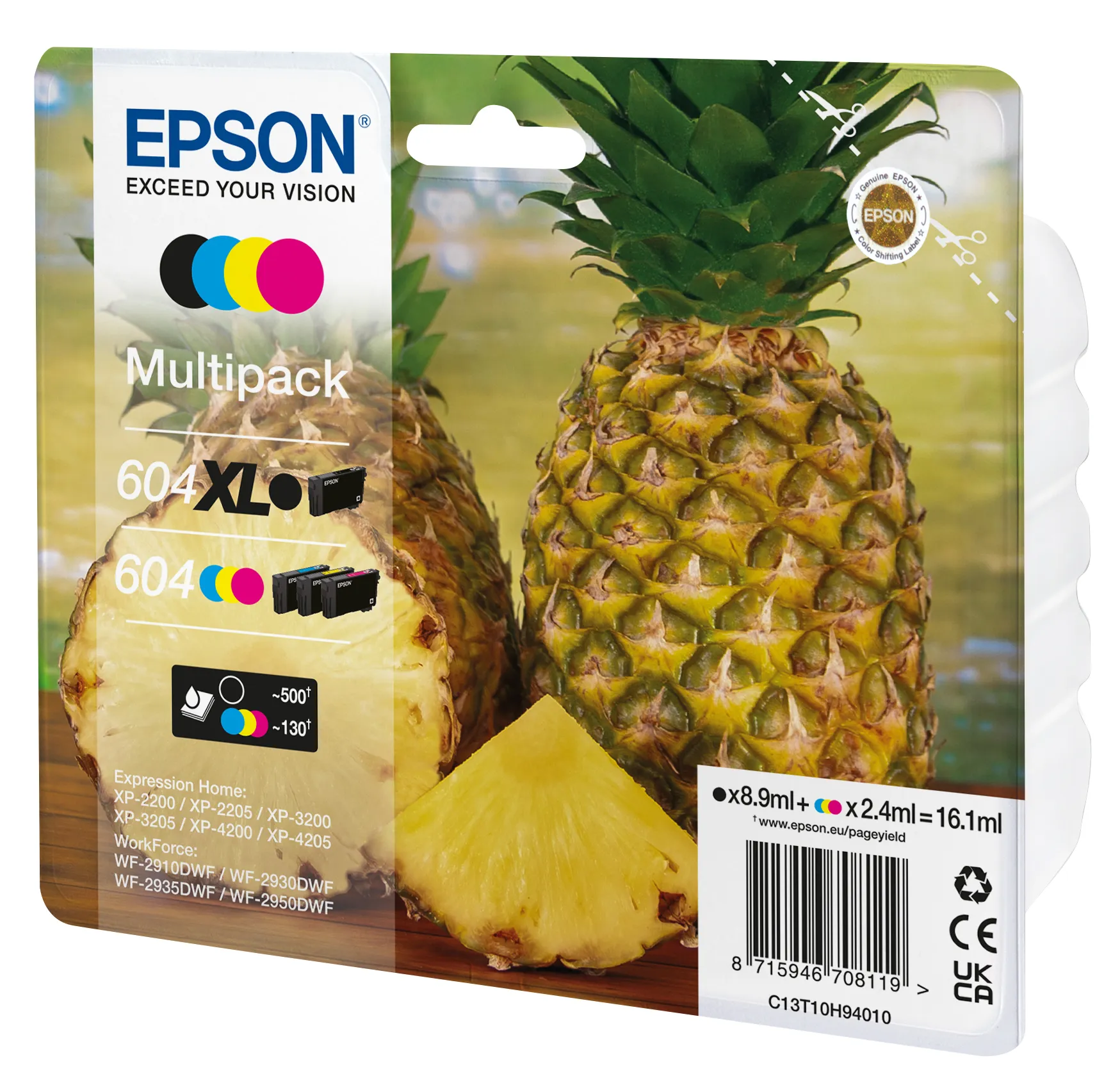 Epson 604XL ink cartridge kit, Black, Cyan, Magenta, Yellow, 4 pcs