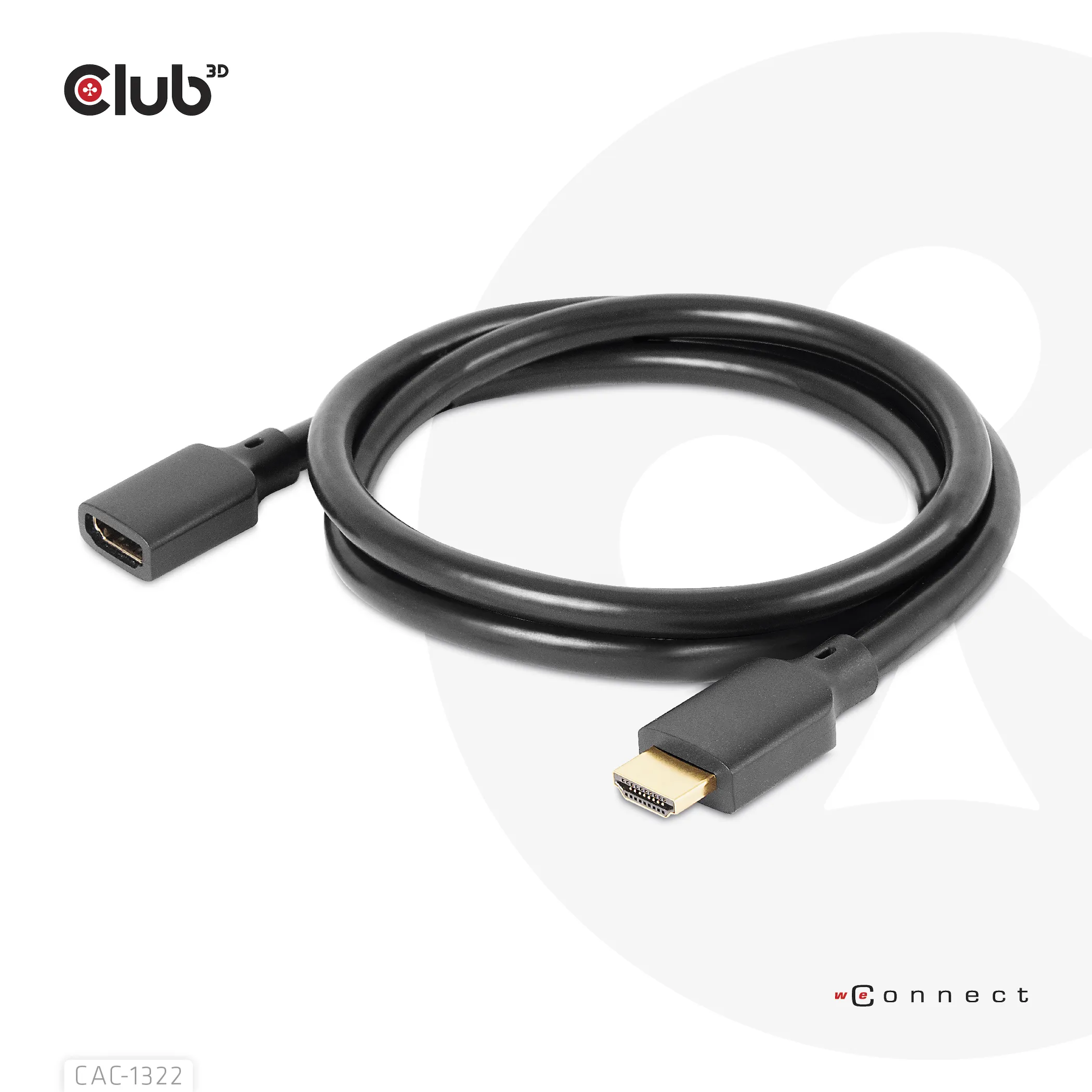 Club 3D 2.1 HDMI male-female - extension cable, Black, 1m