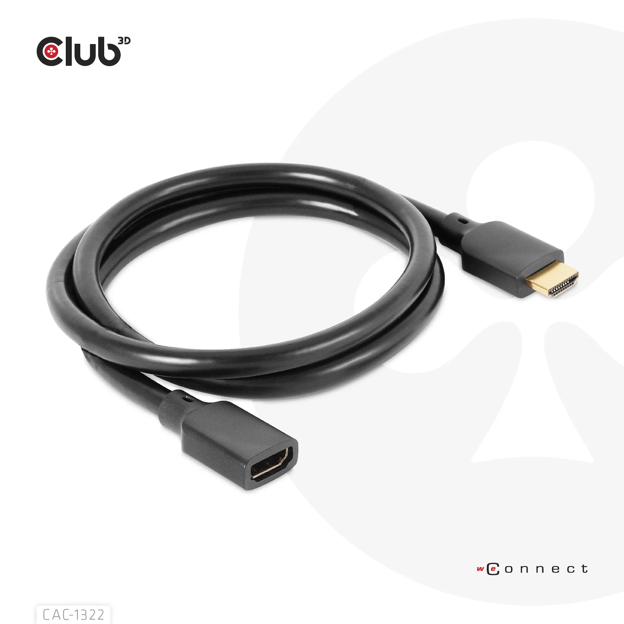 Club 3D 2.1 HDMI male-female - extension cable, Black, 1m