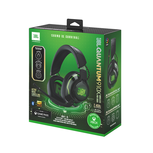 JBL Quantum 910 Xbox -langattomat pelikuulokkeet mikrofonilla, musta/vihreä