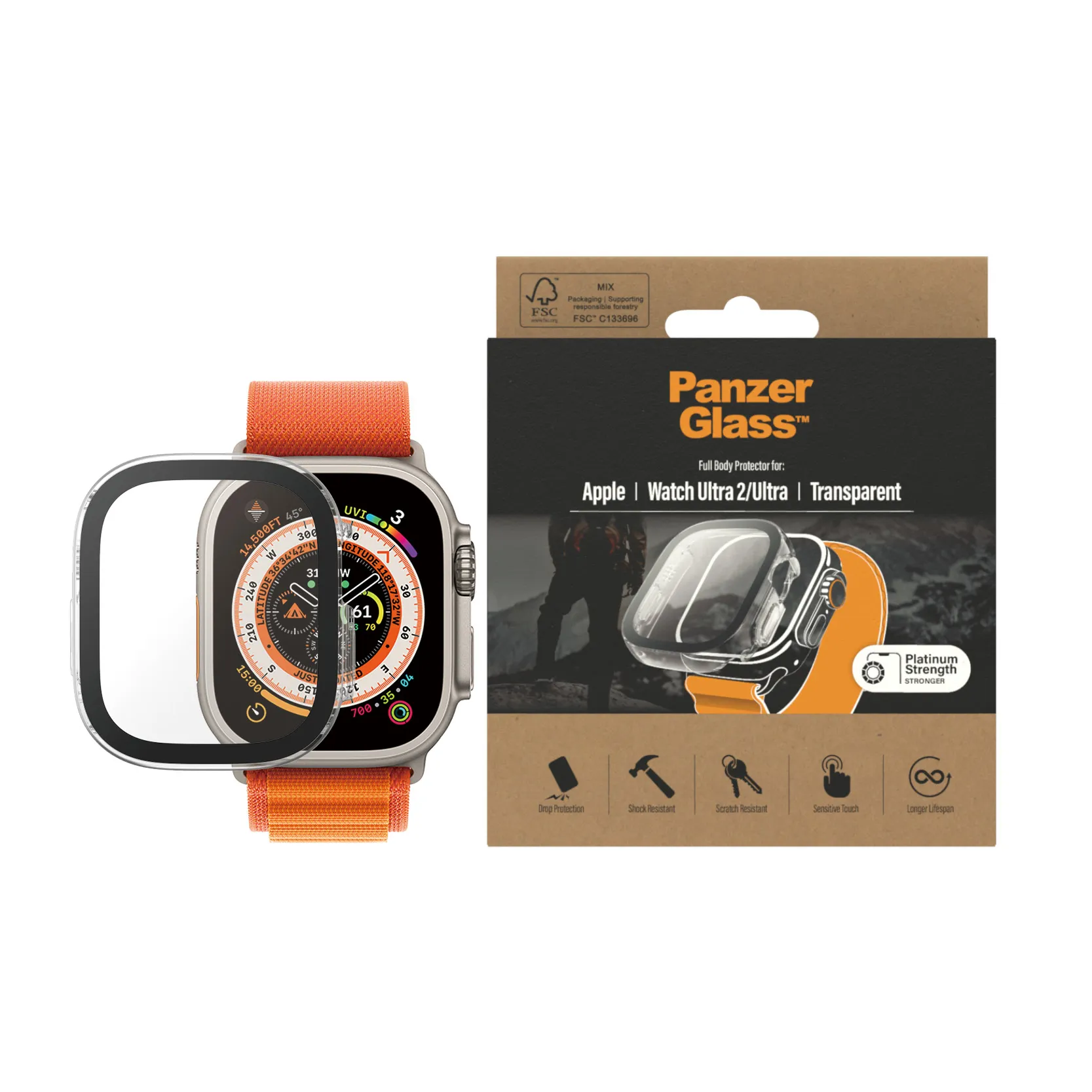 PanzerGlass Full Body Apple Watch Ultra (49mm) -panssarilasi, Transparent PanzerGlass Full Body Apple Watch Ultra (49mm) -panssarilasi, Transparent