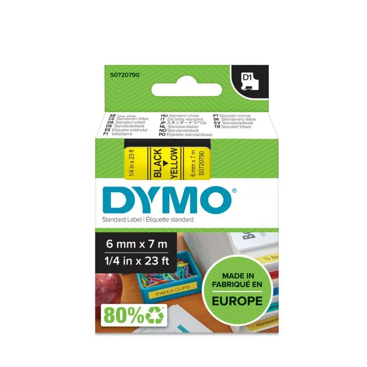 Tape D1 6mmx7m black/yellow