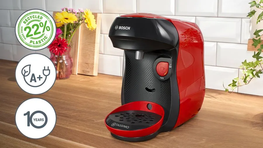 Bosch Tassimo Happy TAS103E kapselmaskin, 0,7 l, svart, r&ouml;d