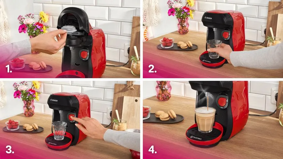 Bosch Tassimo Happy TAS103E -kapselikeitin, 0,7 l, musta, punainen