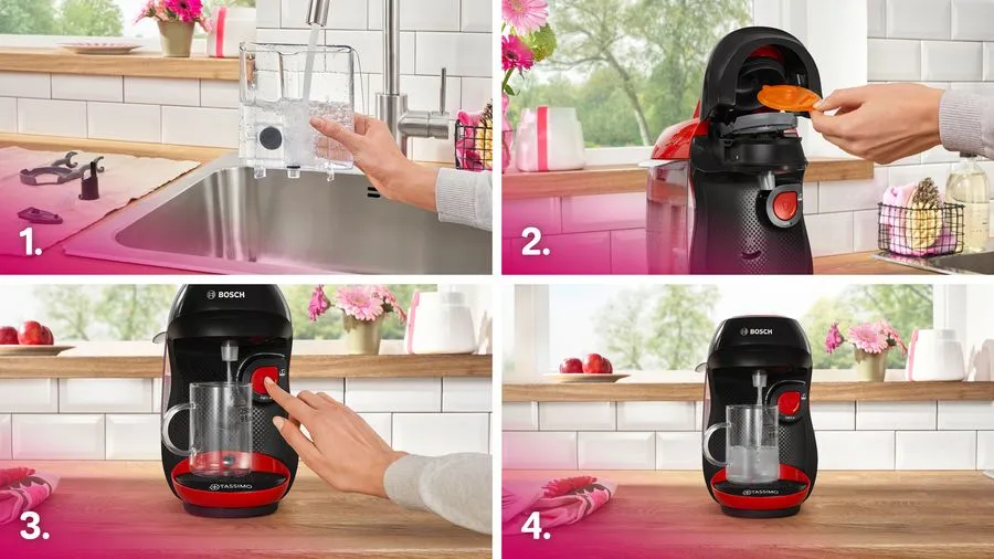 Bosch Tassimo Happy TAS103E -kapselikeitin, 0,7 l, musta, punainen