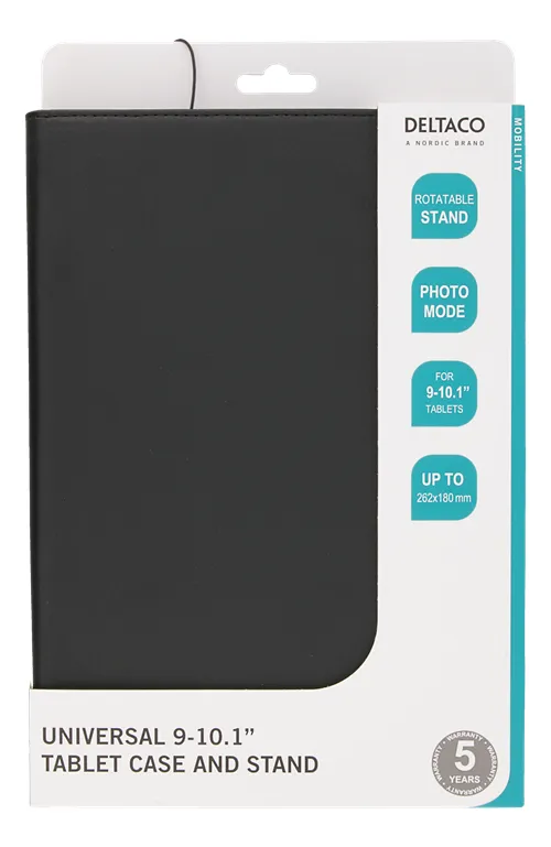 DELTACO Universal tablet fodral, 9/10,1&quot;, integrerat stativ, 360 grade