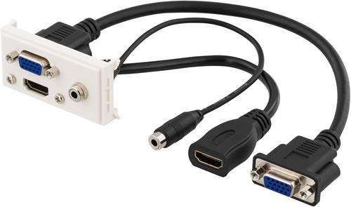 DELTACO Liitinpaneeli, 1xVGA, 1xHDMI, 1x3,5mm, 0,2m, valkoinen