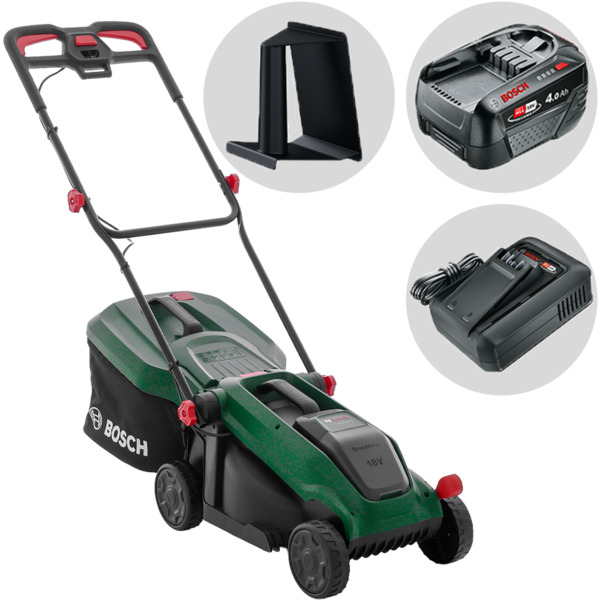 Bosch Rotak 18V-34 Batteridriven gr&auml;sklippare, 18 V, 4 Ah, 34 cm, 35 liter