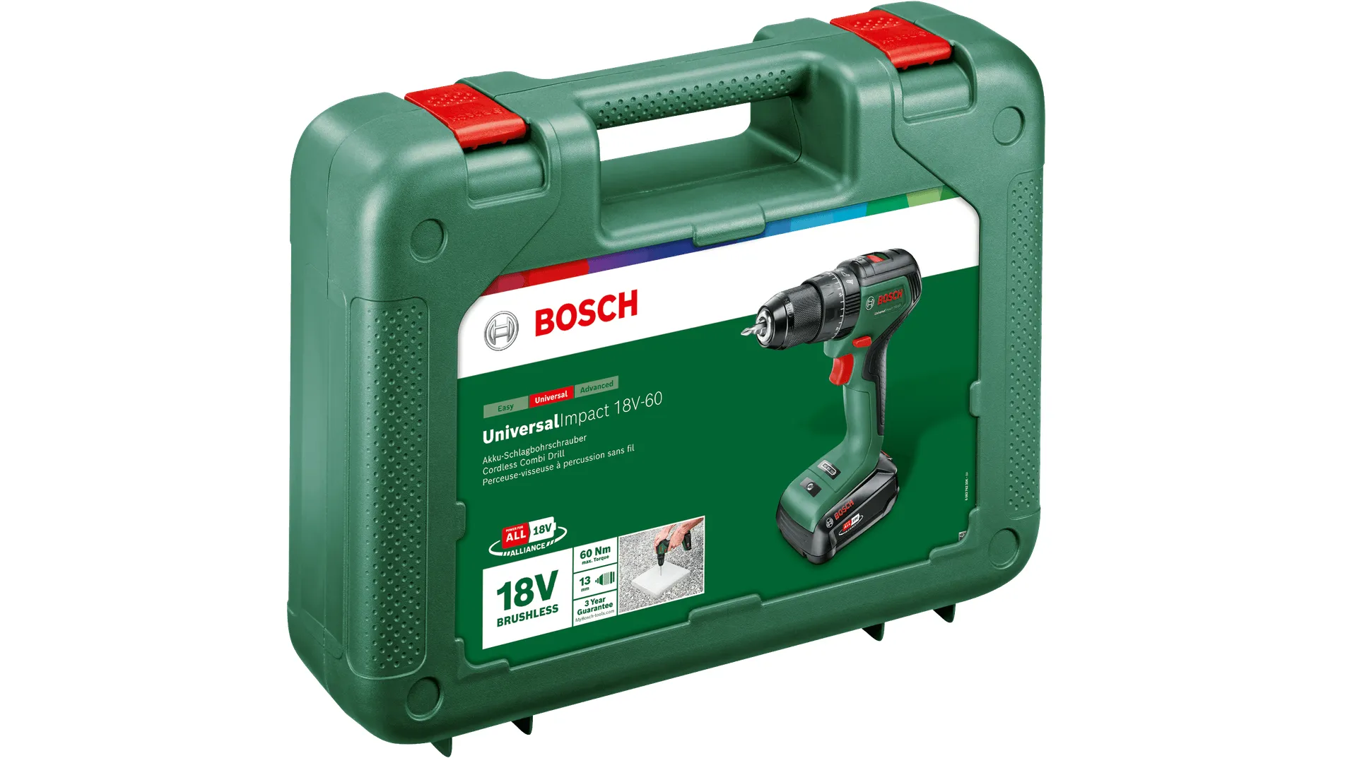 Bosch Cordless Impact Drill UniversalImpact 18V-60 (green/black, Li-ion battery 2.0Ah, case, POWER FOR ALL ALLIANCE)