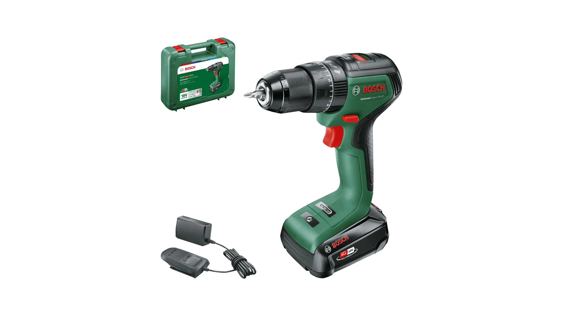 Bosch Cordless Impact Drill UniversalImpact 18V-60 (green/black, Li-ion battery 2.0Ah, case, POWER FOR ALL ALLIANCE)