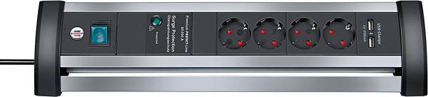 Brennenstuhl Alu Office Line PDU, 60.000A ylij&auml;nnitesuoja, 4xCEE 7/4