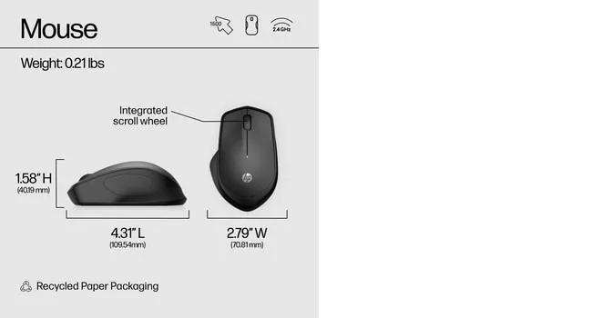 HP 280 Silent Wireless Mouse, Black (Consumer)