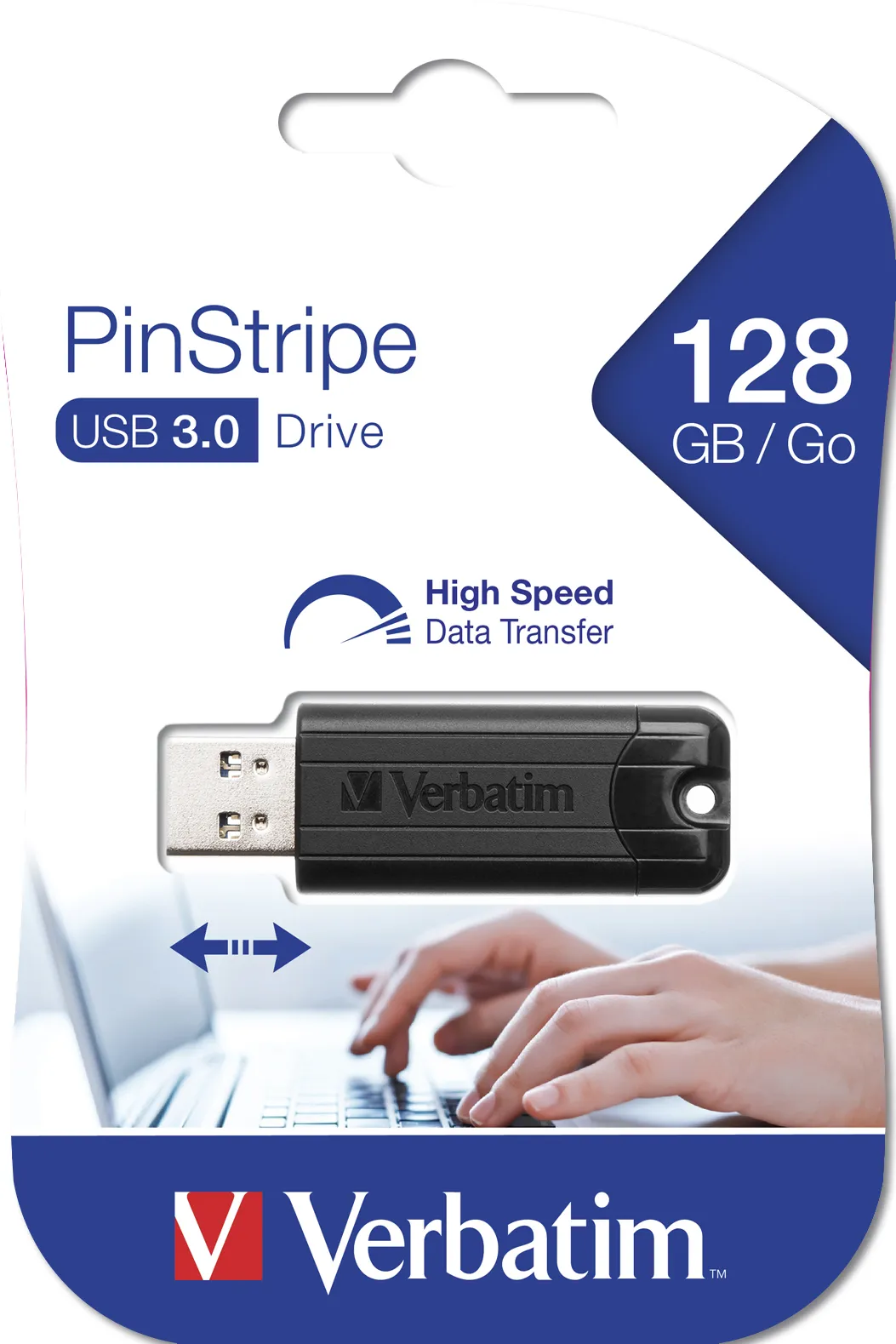 Verbatim 128GB PinStripe USB 3.0 - memory stick, Black