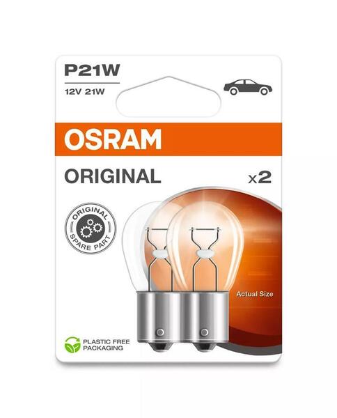 OSRAM P21W Signal Lamps, 12 volts, 21 watts, BA15s, Warm White, Twin Pack
