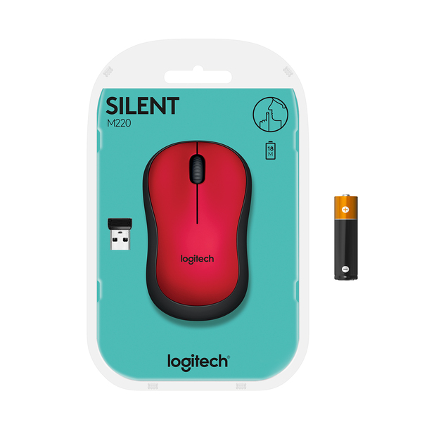 Logitech M220 Silent - tr&aring;dl&ouml;s mus, r&ouml;d