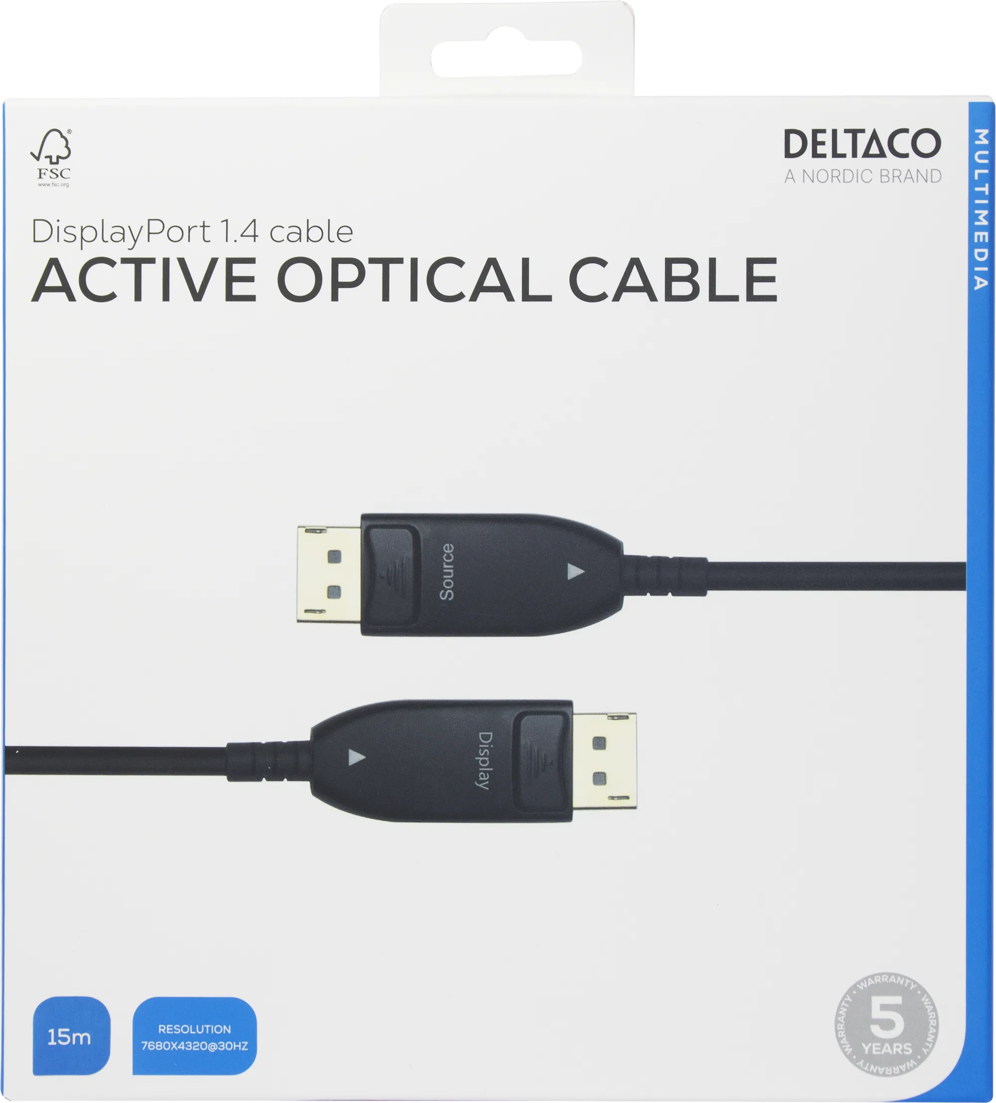 Deltaco  DisplayPort &ndash; DisplayPort 1.4 - cable, 15 m, Black