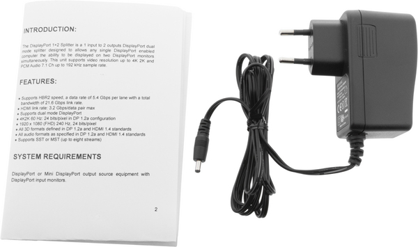 DisplayPort-jakaja, 1x20-pin na - 2x20-pin na, 2560x1600, musta