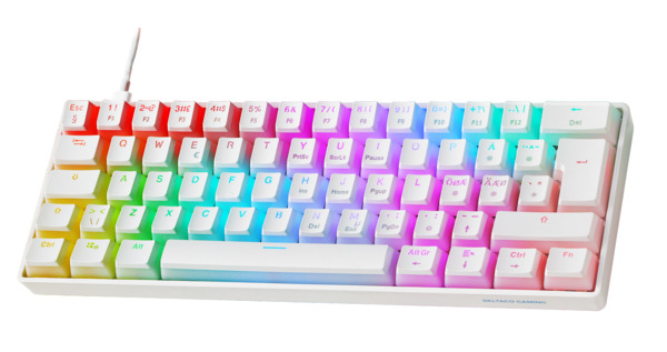 Deltaco Gaming White Line WK90. 60%, Hot-Swap, Double-Shot PBT Pudding Keycaps - gaming keyboard, white