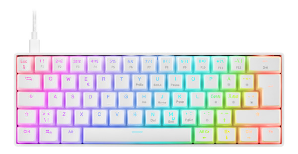 Deltaco Gaming White Line WK90. 60%, Hot-Swap, Double-Shot PBT Pudding Keycaps - gaming keyboard, white