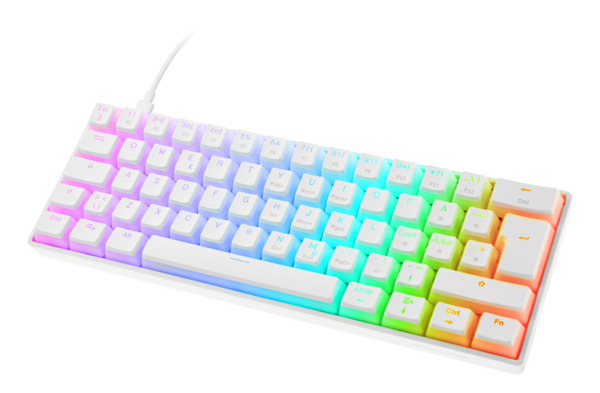 Deltaco Gaming White Line WK90. 60%, Hot-Swap, Double-Shot PBT Pudding Keycaps - gaming keyboard, white
