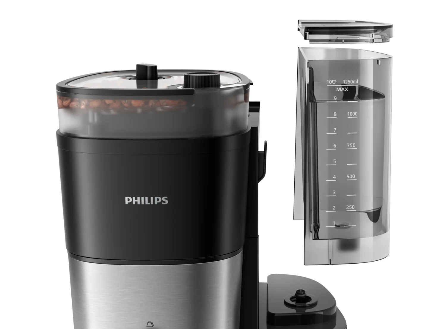 Philips All-in-1 Brew HD7888/01 10 cups Coffee Maker with Grinder, Black, Silver