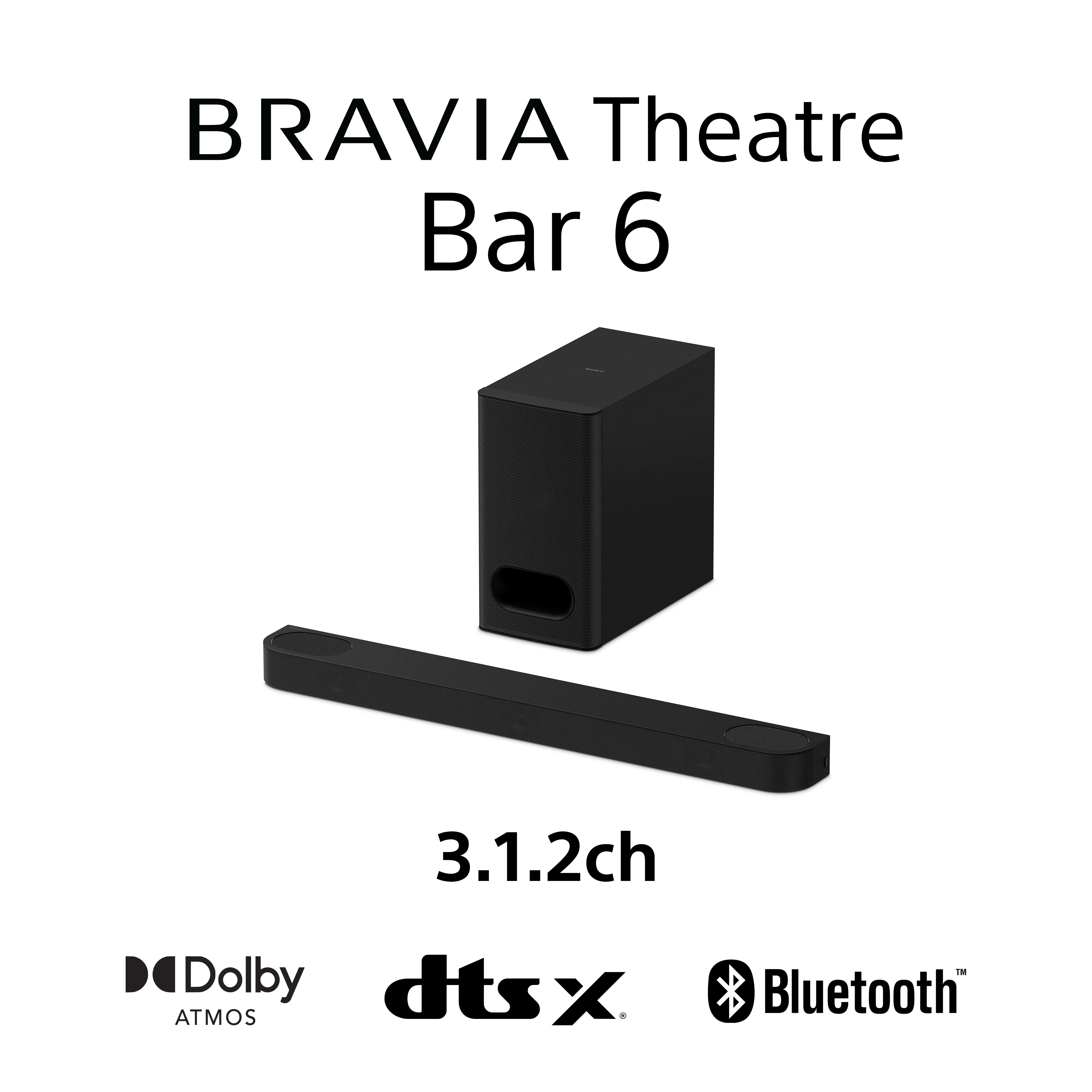Sony BRAVIA Theatre Bar 6 HT-B600 3.1.2 Dolby Atmos soundbar -&auml;&auml;nij&auml;rjestelm&auml;, langattomalla subwooferilla, musta