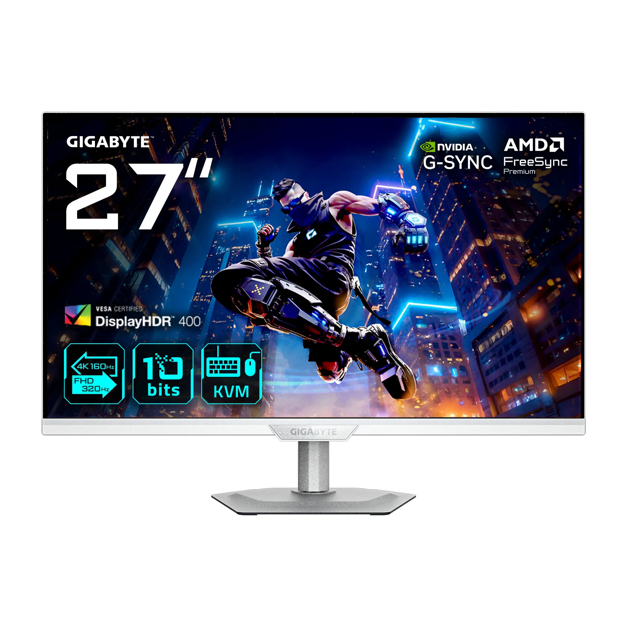 Gigabyte M27UP ICE 27" 4K UHD, IPS 320Hz -pelin&auml;ytt&ouml;, USB-C hub