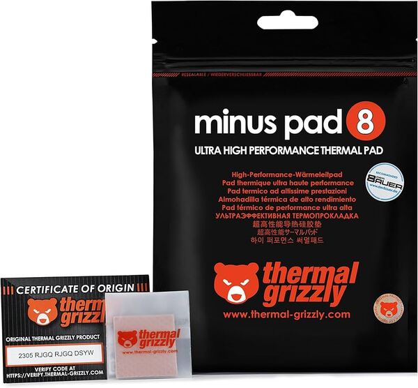 Thermal Grizzly Minus Pad 8 30x30x1mm, 2 kpl -l&auml;mp&ouml;tyyny, vaaleanpunainen