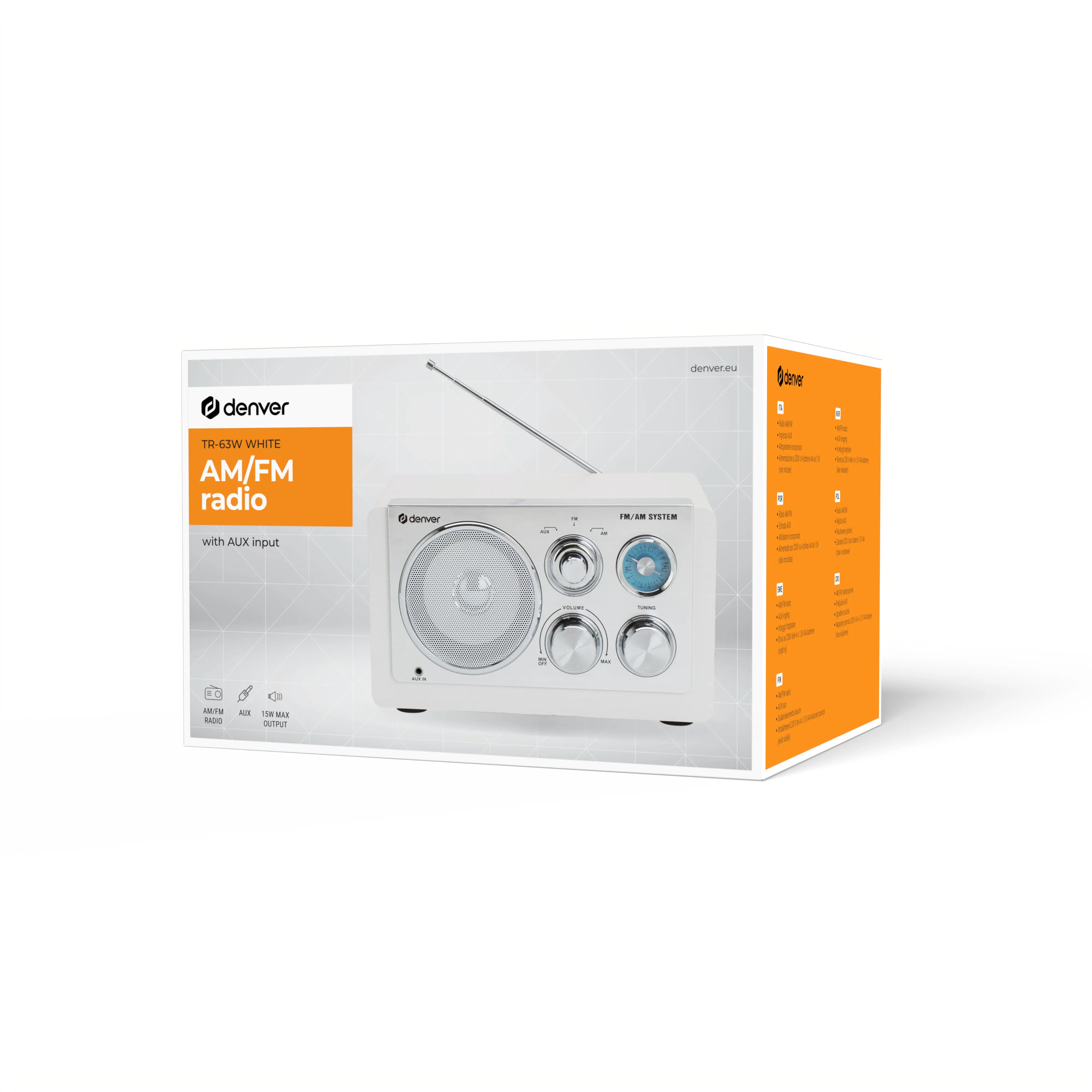 Denver TR-63W b&auml;rbar analog AM/FM-radio, vit