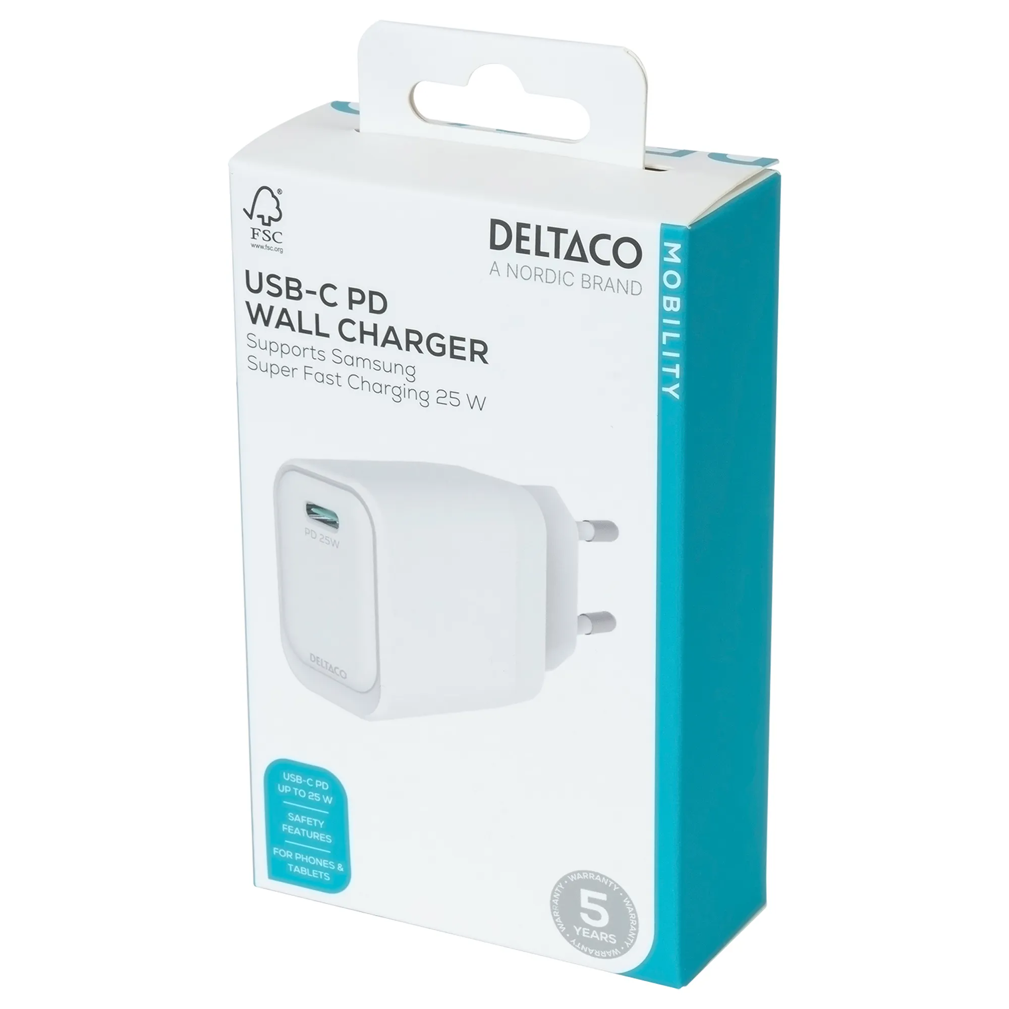 DELTACO USBC-AC158 - Wall charger, white