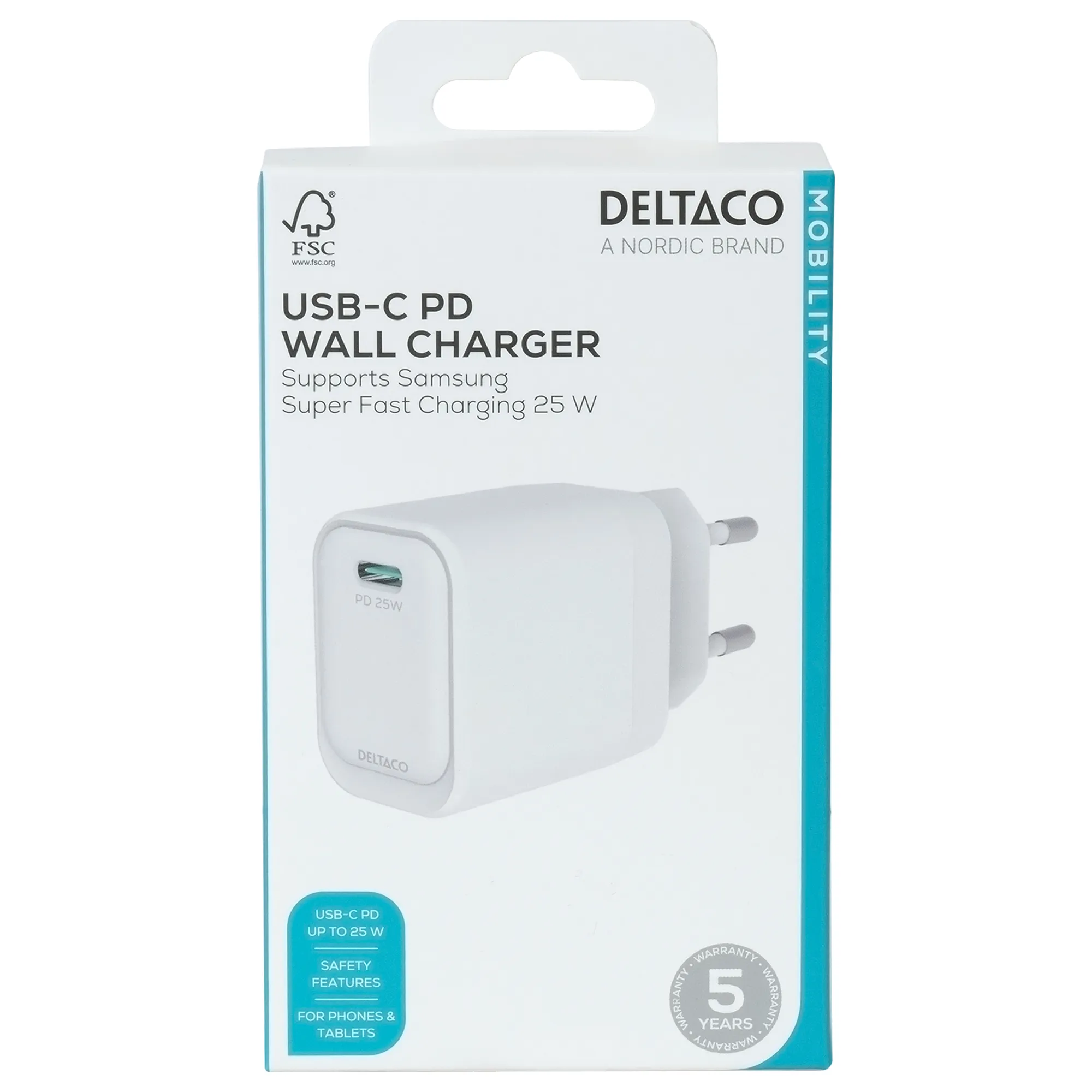 DELTACO USBC-AC158 - Wall charger, white