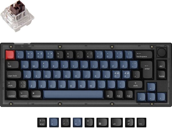 Keychron V2, QMK/VIA, RGB, Hot Switch 65%, Fully Assembled Knob, Frosted Black, K Pro Brown - wireless gaming keyboard