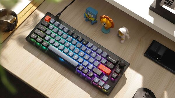 Keychron V2, QMK/VIA, RGB, Hot Switch 65%, Fully Assembled Knob, Frosted Black, K Pro Brown - wireless gaming keyboard